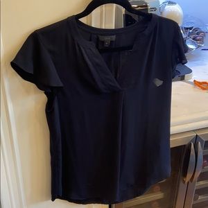 J. Crew silk flutter navy top